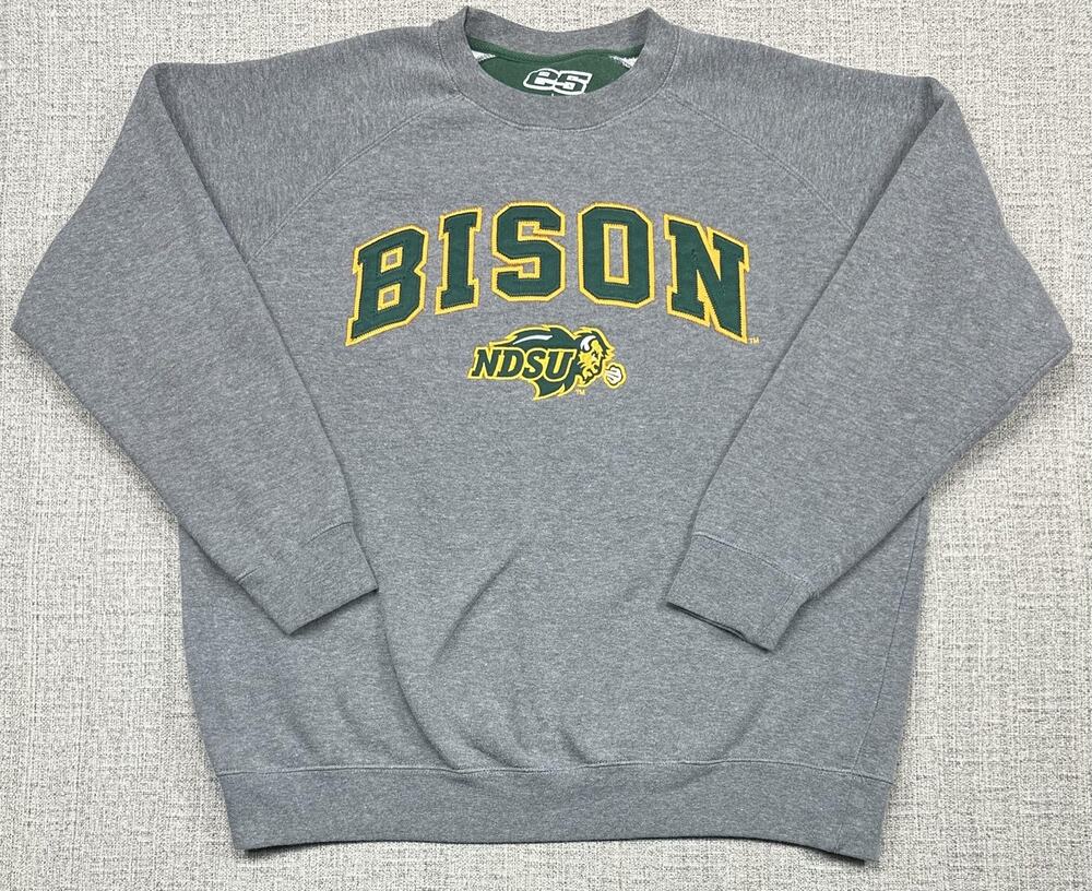 North Dakota State Bison Sweatshirt Mens Large Gray Football ES Crewneck Fleece